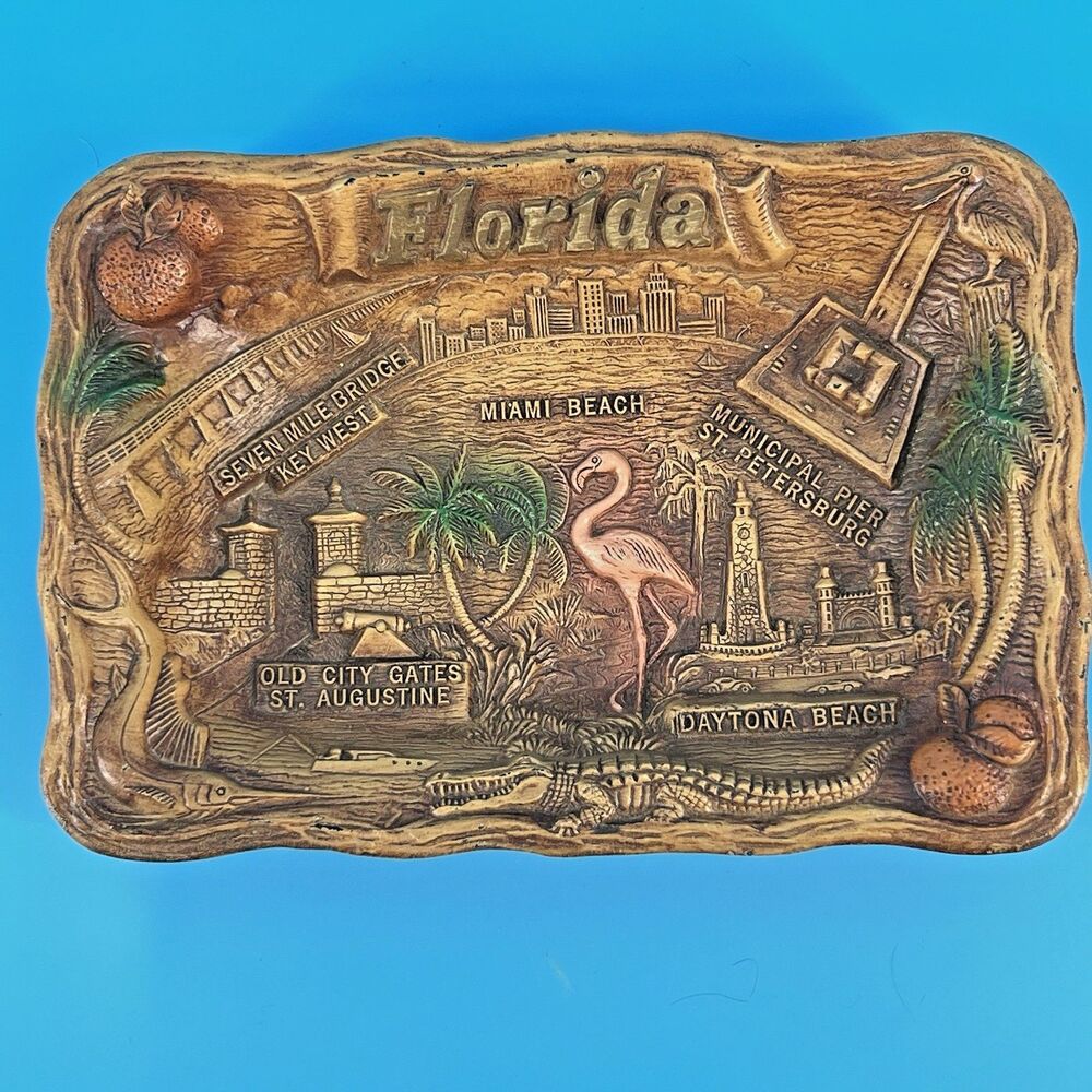 VTG ARROW NOVELTY CO. MID-CENT FLORIDA FLAMINGO PALMS SOUVENIR  BOWL DISH DECOR